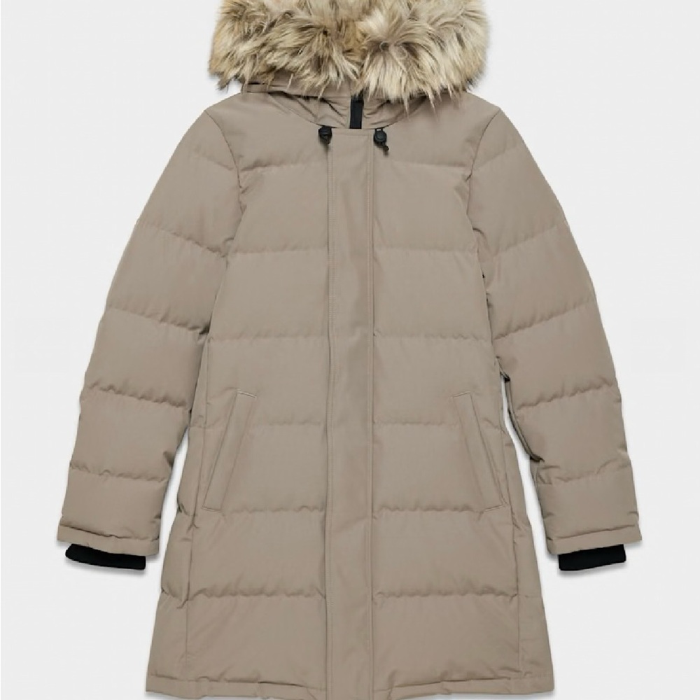 Women's Tan Hooded Puffer Coat